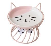Gamelle surélevée en céramique pour chat avec support en métal, nourriture surélevée anti-vomissement, protège la colonne vertébrale de votre animal de compagnie, rose