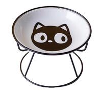 Gamelle surélevée en céramique pour chat avec support en métal, nourriture surélevée anti-vomissement, protège la colonne vertébrale de l'animal de compagnie, noir-2