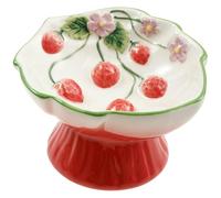 Gamelle surélevée en céramique pour chat - Gamelle surélevée en verre à 15° - En forme de fraise - Pour aliments secs et humides (rose)