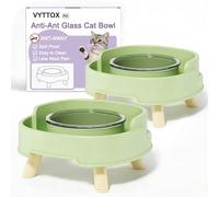 Gamelle surélevée en verre anti-fourmis avec support profond anti-fourmis, cou anti-stress, bols d'eau et de nourriture pour chats d'extérieur et d'intérieur et de petite taille, vert