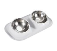 Gamelle surélevée for Chien et Chat, Double gamelle en Acier Inoxydable avec système Anti-Fuite, for Petits Chiens Chats, Blanche