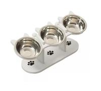 Gamelle Surélevée Incliné Bar à Toutous, Blanc, Support De Nourriture pour Animaux À Trois Bols, Design Blanc avec Motifs De Pattes, Réglable Et Surélevé