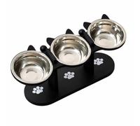 Gamelle Surélevée Incliné Bar à Toutous, Noir, Support De Nourriture pour Animaux À Trois Bols, Design Noir avec Motifs De Pattes, Réglable Et Surélevé