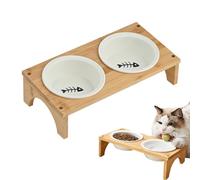 Gamelle surélevée pour chat | Abreuvoir incliné en céramique pour animaux de compagnie - avec base en bois antidérapante, design qui respecte les moustaches et adapté à toutes les tailles de chiots et