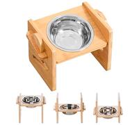 Gamelle Surélevée pour Chat et Chien - Support en Bois Réglable 4 Hauteurs avec Bol en Acier Inoxydable - pour Races Petites et Moyennes
