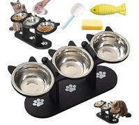 Gamelle surélevée pour chat, gamelle surélevée antidérapante avec 3 bols pour animaux de compagnie, gamelle surélevée, pieds réglables, réduit la charge du cou pour les chats âgés (B,3 couleur bois)