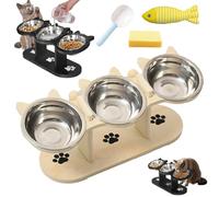 Gamelle surélevée pour chat, gamelle surélevée antidérapante avec 3 bols pour animaux de compagnie, gamelle surélevée, pieds réglables, réduit la charge du cou pour les chats âgés (C, 3 couleur bois)