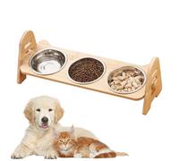 Gamelle Surélevée pour Chat - Support En Bois Réglable pour Gamelles De Chat - 3 Gamelles Surélevées En Acier Inoxydable pour Chats, Conception De Protection Du Cou pour Chiens De Petite Et Chats