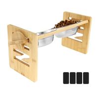 Gamelle surélevée pour chien - 42 x 17 x 20 cm - Inclinaison à 15 ° - Favorise la digestion - 6 hauteurs réglables avec 2 gamelles pour chien - En bambou - Réduit la pression du cou et du dos de votre