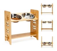 Gamelle surélevée pour chien - 9 niveaux réglables - En bambou - 2 gamelles en acier inoxydable - Avec support pour mangeoires surélevées - Bois - Taille L