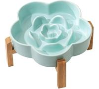 Gamelle surélevée pour chien avec support, anti-étouffement, bol en céramique pour nourriture lente pour chien, design puzzle prune, bol antidérapant pour nourriture sèche et humide (vert, cadre en