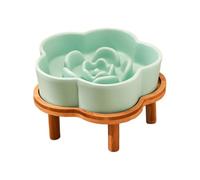 Gamelle surélevée pour chien avec support, anti-étouffement - Gamelle en céramique pour nourriture lente - Design puzzle - Antidérapant - Pour nourriture sèche et humide (vert, cadre en bois de prune)