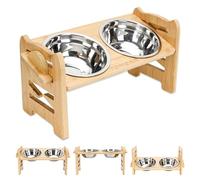 Gamelle Surélevée pour Chien en Bambou - 6 Niveaux Réglables, Station d'Alimentation avec 2 Bols en Acier Inoxydable pour Animaux de Compagnie