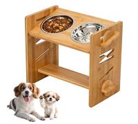 Gamelle surélevée pour chien et chat - En acier inoxydable - Avec support - Hauteur réglable de 15 ° - En bambou - Avec 2 gamelles en acier inoxydable - Pour grands chiens