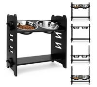 Gamelle surélevée pour chien, gamelles surélevées pour chiens, station d'alimentation en bambou réglable sur 9 niveaux, 2 gamelles pour animaux en acier inoxydable, gamelles pour chiens et chats avec