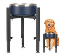 Gamelle surélevée pour chien - Hauteur réglable - Avec support en métal - Pour grands chiens de taille moyenne et petite - Support stable pour l'eau et la nourriture - Noir
