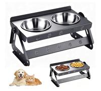 Gamelle Surélevée pour Chien, Support de Gamelle pour Chien Ajustable en Hauteur, Station d'alimentation Surélevée avec 2 Bols en Acier INOX, Gamelles pour Chiens Surelevee pour Chiens Et Chats(Noir)