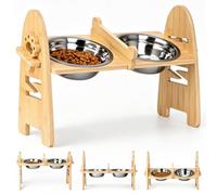 Gamelle surélevée réglable à 6 niveaux avec 2 gamelles en acier inoxydable pour animaux de compagnie, gamelles en bambou avec support pour chiens et chats (pour petits chiens)