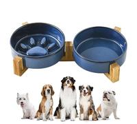 Gamelles Anti-glouton pour Chien - Bol en Céramique Antidérapant À Motif Patte Mignon avec Support - Station d'alimentation pour Manger Et Boire Usage Intérieur Extérieur Jardin