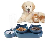 Gamelles Chiens Doubles - Bols Inclinés 15°, Distributeur Eau Automatique avec Bouteille | Station Repas pour Chats Chiens, Ensemble Antidérapant avec Gourde 500ml pour Animaux Maison