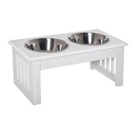 Pawhut Porte-gamelles surélevé double – 2 gamelles inox 0,9 L – Bois blanc 44×24×15 cm