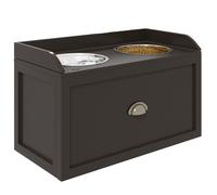 Gamelles chiens - PawHut - surélevées, rangement 2-en-1, tiroir, 2 bols, 2 L - acier inox bois - 60x30x36cm - marron café
