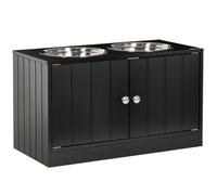 Gamelles chiens surélevées - PawHut - double chien chat 2 bols acier inox inclus meuble - bois - 60x30x35,5cm - noir