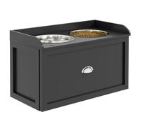 PawHut Gamelles Chiens Surélevées - Porte-Gamelles Surélevé Chat Rangement 2 en 1 - Tiroir, 2 Gamelles 2L - en Acier INOX et Bois Noir