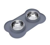 Gamelles Doubles en Acier Inoxydable for Chiens et Chats, avec Tapis antidérapant Silicone Anti-Fuite, for Chiots(Grey,S)