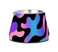 Gamelles en acier inoxydable pour animaux de compagnie - Camouflage fluo - Violet, noir et bleu - Gamelles pour chat de petite taille - Convient aux moustaches - Plato de comida para perros