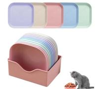 Gamelles pour Chat,10 PCS 14cm avec Boîte de Rangement Gamelles Plates | Assiettes Rondes pour Chats,Bols pour Nourriture Humide & Sèche,Gamelless Anti-dérapantes pour Chatons & Petits Chats