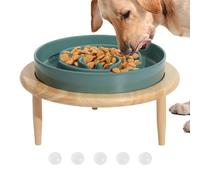 Gamelles pour chien - Gamelle en céramique antidérapante avec base surélevée en bois | Fournitures d'alimentation lente, passe au lave-vaisselle, jouets relaxants d'intérieur pour chiens, chiots