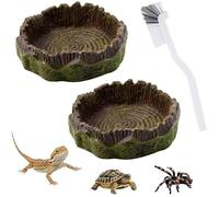 Gamelles pour Reptiles en PVC en Forme de Souche Lot de 2 avec Brosse de Nettoyage 7×7×2 cm pour Tortues Lézards GAMELLE
