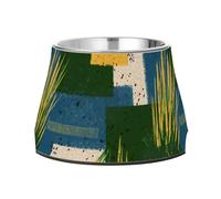 Gamelles rétro géométriques colorées en forme d'herbe abstraite pour chiens et chats antidérapants en acier inoxydable pour alimentation lente