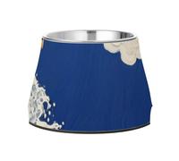 Gamelles surélevées en acier inoxydable avec vagues et nuages bleus et dorés pour animaux de compagnie - Pour petits chiens - Adapté aux moustaches - Platos para perros para comer lento