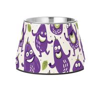 Gamelles surélevées en acier inoxydable pour chiens de taille moyenne Motif monstres et légumes Mauve