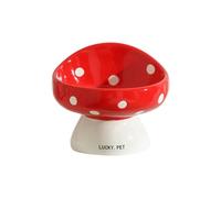 Gamelles surélevées en céramique pour chat avec design large et peu profond - Gamelles adaptées aux vomissements et aux moustaches pour chats, chatons, chiots, lave-vaisselle (rouge) RmG480 (A, taille