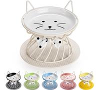 Gamelles surélevées pour chat, assiettes pour chat avec support surélevé pour manger sans stress, anti-vomissements, avec tapis antidérapant, passe au lave-vaisselle, gamelles en céramique pour chats