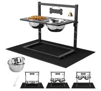 Gamelles surélevées pour chien avec mangeoire lente et tapis anti-déversement, hauteur réglable de 11,9 à 30 cm, deux gamelles de nourriture et d'eau en acier inoxydable de 1,7 L, support surélevé en