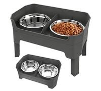 Gamelles surélevées pour chien avec support réglable en hauteur | Double gamelles en acier inoxydable anti-déversement pour chiens et chats | Station d'alimentation pliable de grande capacité