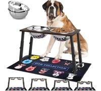 Gamelles surélevées pour chiens de grande et grande taille, avec tapis anti-déversement, 4 hauteurs réglables, support de gamelle surélevée en bois avec deux gamelles de nourriture et d'eau en acier