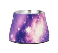 Gamelles surélevées violettes en acier inoxydable avec support pour chat - Univers étoilé romantique - Gamelle surélevée en acier inoxydable pour chat - Pour manger lentement - Plato de comida para