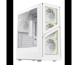 GameMax AERIS 330 GW Mini Tower Blanc - Boîtier PC, Micro ATX/ITX, 1x 3.5", 5x 2.5", 4x Ventilateurs 120mm, USB 3.2 Gen 1, USB Type-C, Verre Trempé