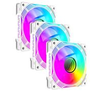 GameMax KF300R Trio Ventilateur de boîtier PC réversible 120 mm Blanc avec miroir infini ARGB Effet de lumière 5 V 3 broches Aura Sync 800-1600 tr/min 4 broches PWM - Convient pour boîtier