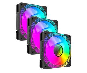 GameMax KF300R Trio Ventilateur réversible pour boîtier PC Noir avec miroir infini ARGB Effet de lumière 5 V 3 broches 800-1600 tr/min 4 broches PWM Convient pour boîtier d'alimentation et bas du