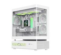 GAMEMAX N90 WH Boîtier PC ATX, Conception à Double Chambre Modulaire, Affichage Matriciel 512 DEL, Verre Trempé Courbé 270°, 6 ventilateurs ARGB PWM préinstallés, Prise en charge Carte Mère BTF, Blanc
