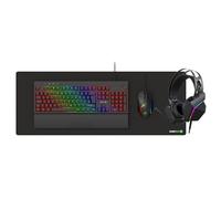 GameMax Pulse Pro Kit de Jeu 4 en 1, Clavier et Souris (Logiciel téléchargeable) avec Casque et Tapis de Souris, RVB, 12 800 DPI, stéréo 5.1 et Pilotes 50 mm pour Windows