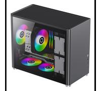 GameMax Spark BK - Boîtier PC Bureau Noir, Acier/ABS/Verre Trempé, Micro ATX/Mini-ITX/DTX, 1x3.5", 3x2.5",Ventilation 120/140mm, USB 3.2 Gen 2