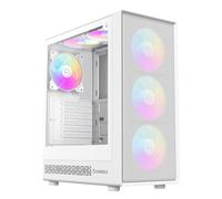 GAMEMAX Storm 2 Boîtier PC ATX tour moyenne blanc, panneau avant en maille, panneau latéral en verre trempé avec porte coulissante, 6 ventilateurs ARGB 120 mm préinstallés, Aura Sync, ATX Mid-Tower PC