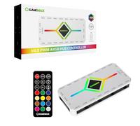 GameMax V4.0 Hub de Ventilateur PWM 9 Ports avec télécommande RF et Alimentation SATA Blanc